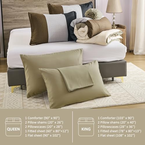 Striped King Size Comforter Set, 7 Pieces Brown Black Beige Bedding Set - Image 6