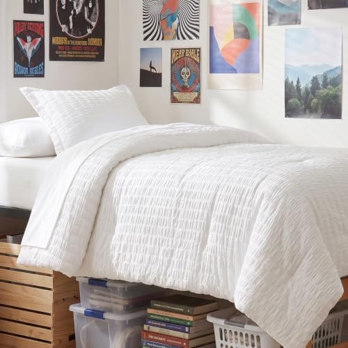 CozyLux Twin Comforter Set, 5 Pieces White Seersucker Bed in a Bag by CozyLux
