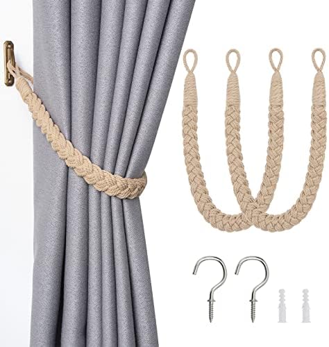 NICEEC 2 Pack Natural Cotton Rope Curtain Tiebacks Elegant Boho Style by NICEEC