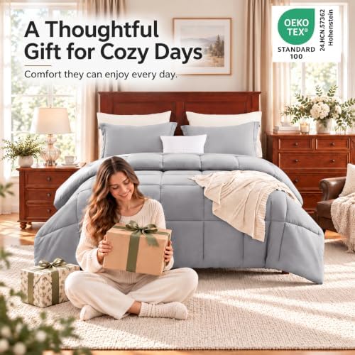 CozyLux Queen Size Comforter Set, 3-Piece Box-Stitched - Image 4