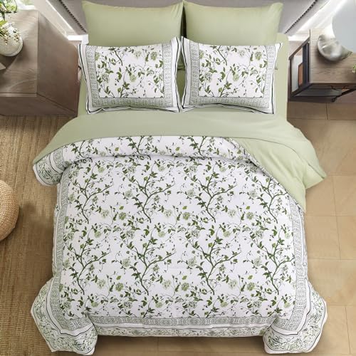 Floral Queen Comforter Set, 7 Piece Bed in a Bag Queen Size Sage Green Flowers - Image 3