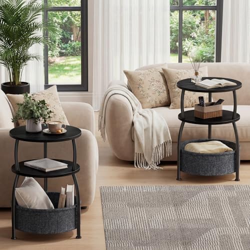 Round Side Table with Storage Basket, End Table Living Room - Image 4
