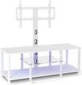 TV Stand with Mount and Led Light，White TV Stand with Power Outlets for 32/40/43/50/55/60/65/70 Inch TV,Entertainment Center with Open Storage Shelf for Bedroom/Living Room/Office