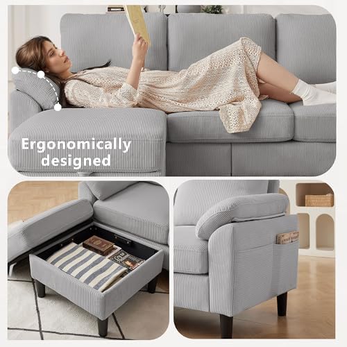 80''L Shaped Sectional Sofa Couch, 3 Seater Corduroy Sofa - Image 5