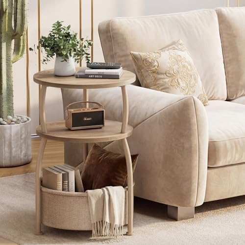 Round End Table with Storage Basket, Side Table Living Room - Image 6