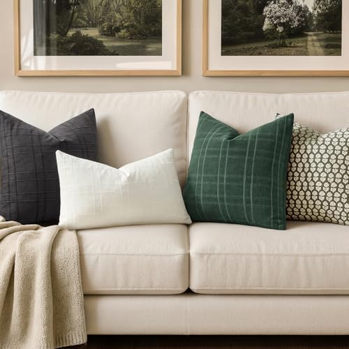 MIULEE Linen Plaid Pillow Covers Christmas Decorative 20x20 Dark Green - Image 3
