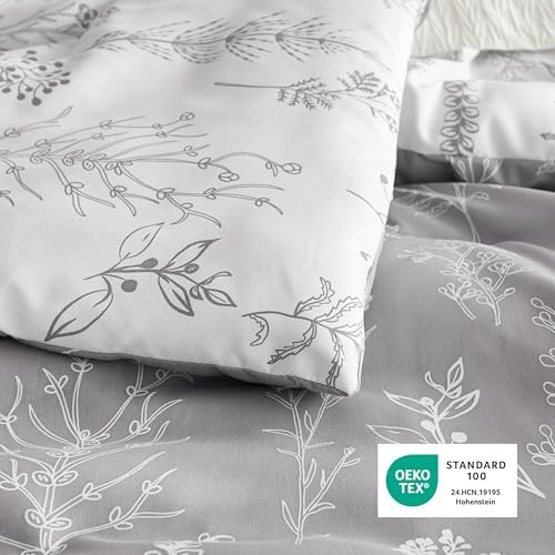 Bedsure Floral Comforter Set Cute Bedding Set Full Reversible Grey - Image 6