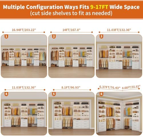 Closet System with 9 Drawers, 9-17FT Custom Closet Organizer System Wood with 9 - Image 4