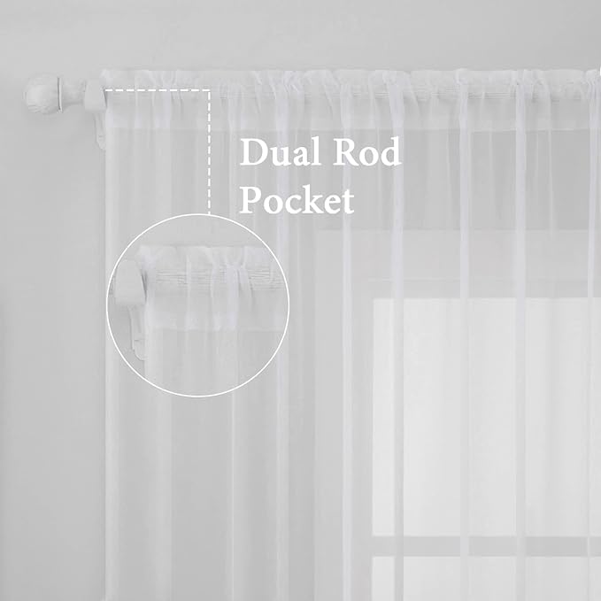 MIULEE White Sheer Curtains 96 inches Long Window Curtains 2 Panels Solid Color - Image 2
