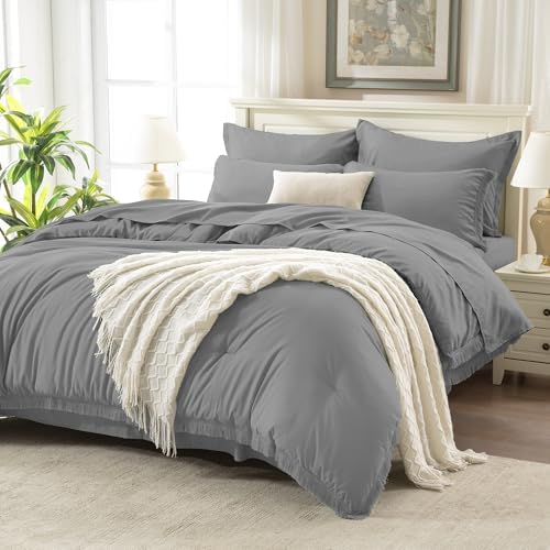 Andency Queen Comforter Set, 7 Pieces Medium Grey Bedding - Image 3