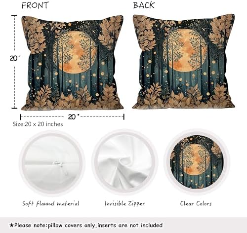 Rustic William Morris Inspired Gold Forest Moon Pillow Covers 18x18 Set of 2 - Image 2