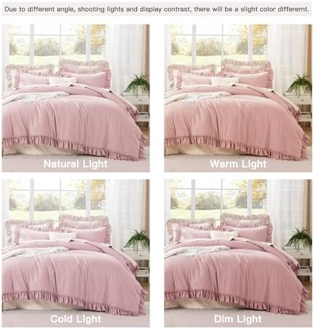 Litanika Full Comforter Set, 3 Pieces Grayish Pink Ruffle Bedding Set - Image 6
