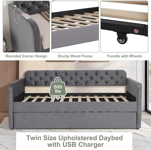 Twin Size Daybed with Trundle Bed, Upholstered Daybed - Image 5
