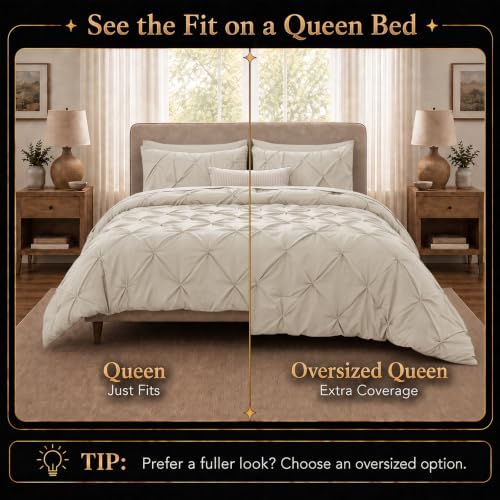 CozyLux Queen Comforter Set Beige, 7 Pieces Pintuck Bed in a Bag - Image 2