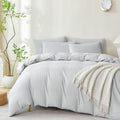 Striped Comforter King Set Light Grey 100% Soft Washed Microfiber Jacquard 3 by BUPIRD