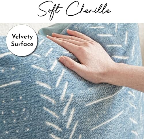 BlissBlush Decorative Throw Pillow Cover 20x20 Blue Woven Chenille - Image 2