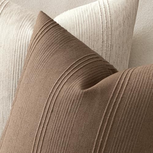 MIULEE Decorative Striped Throw Pillow Covers 20x20 Inch Coco Brown 2 Pack - Image 3
