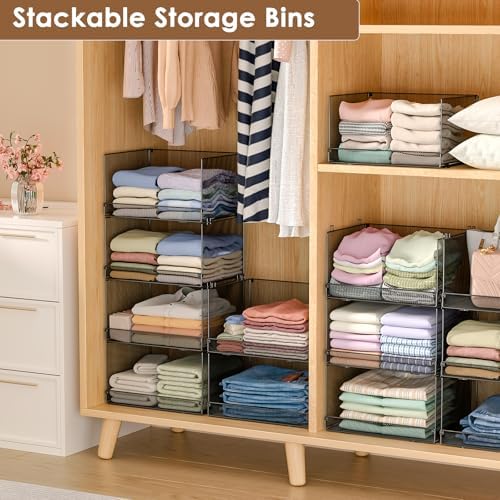 4-Tier Stackable Closet Organizers and Storage, Metal Wire Storage Shelves - Image 4