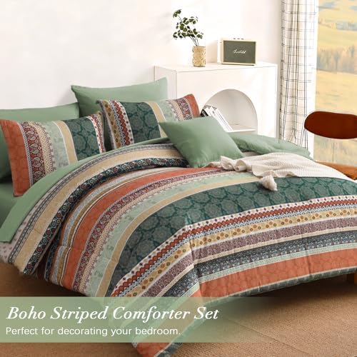 Cottolester Boho Comforter Set Queen Size, 8 Pieces Striped Bed in a Bag - Image 2