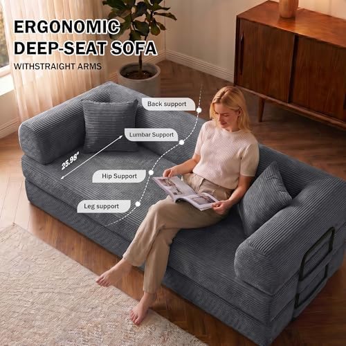 79" Convertible Futon Sofa Bed, Boneless Couch, Dark Gray - Image 6
