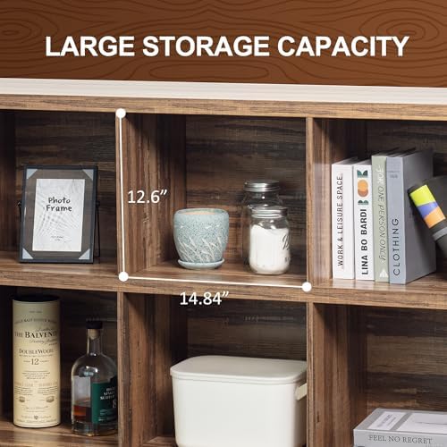 8 Cube Storage Organizer Bookshelf, Industrial Horizontal Bookcase, Accent - Image 4