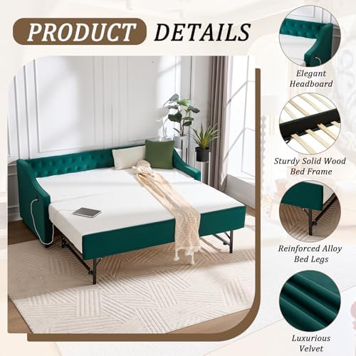 Daybed with Trundle Bed Twin, Upholstered Day Beds Frame - Image 6