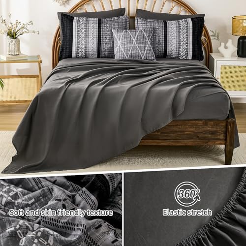 Dintszyayue Black Comforter Set King Size, 8 Pieces Boho Striped Bed in a Bag - Image 5