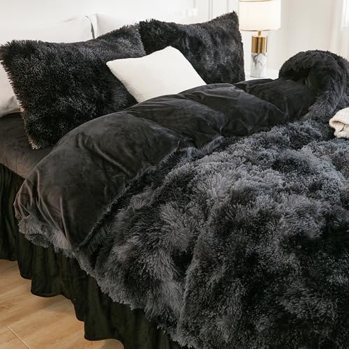 Andency Tie-Dyed Black Grey Comforter Full Size Set, Fluffy Bedding Set - Image 3