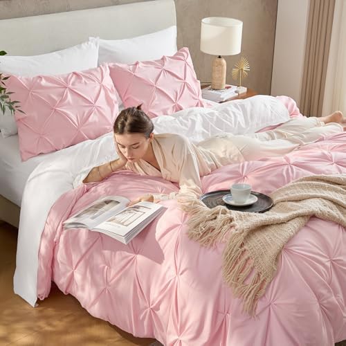 Andency King Pinch Pleat Pink Comforter Set 3 Piece Bedding - Image 6