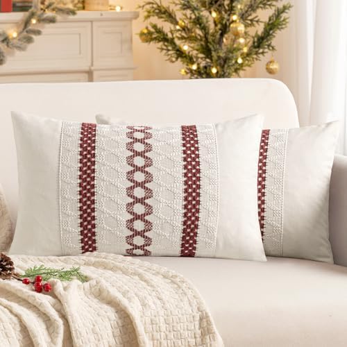 MIULEE Christmas Burgundy Boho Decorative Lumbar Pillow Covers by MIULEE