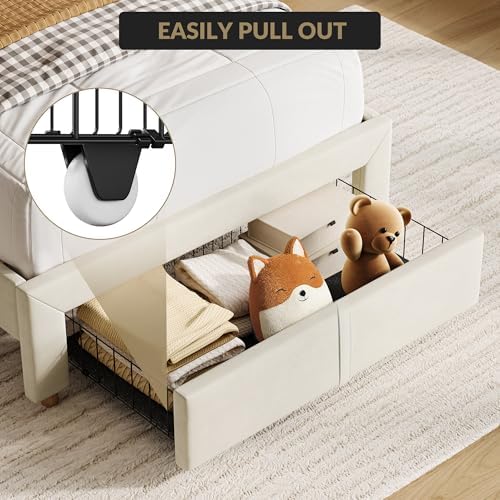 Beige Twin Kids Upholstered Platform Bed - Image 4