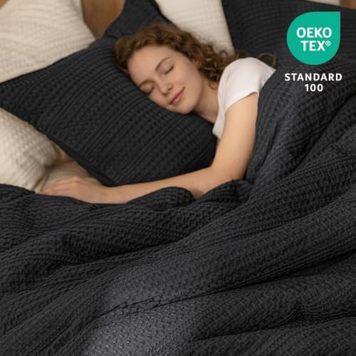 PHF Soft Waffle Comforter Set Queen Size- Comfy Breathable Waffle Weave - Image 2