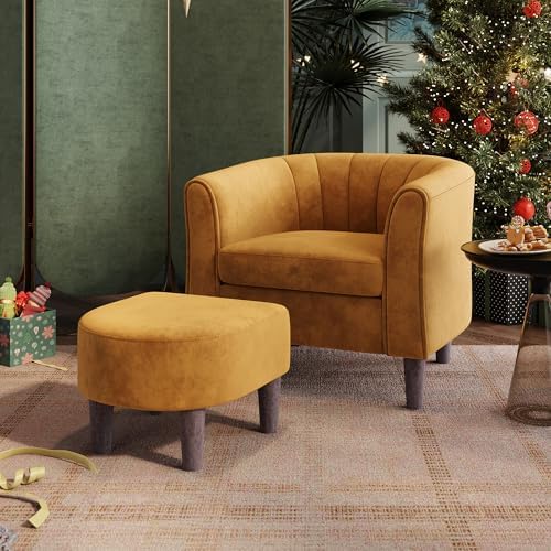 LINSY Accent Chair with Ottoman, Modern Armchair Comfy Barrel Reading Chair by Linsy