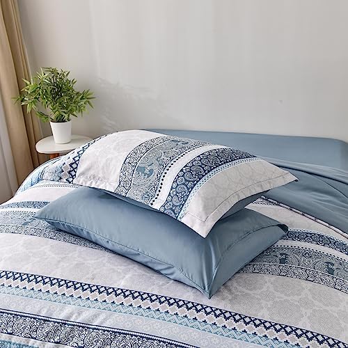 Cottolester Boho Comforter Set Queen Size Light Blue Comforter Set 8 Piece Bed - Image 5