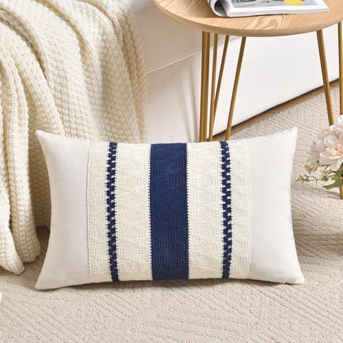 Fancy Homi Set of 1 Navy Blue Lumbar Decorative Throw Pillow Covers 12x20 Inch by Fancy+Homi