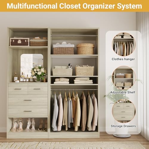 Unikito 61" Closet System, Heavy Duty Wood Closet Organizer - Image 2