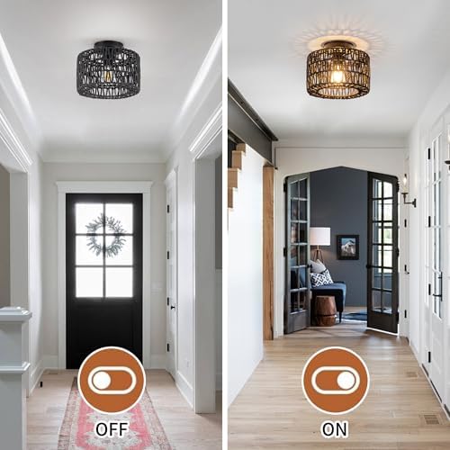 Rpzloila Rattan Ceiling Light, 1 Light Farmhouse Woven Flush Mount Ceiling Light - Image 7
