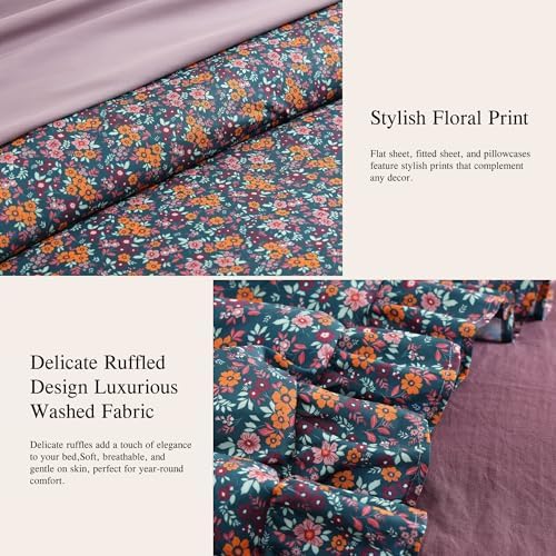 BLOOMHAVEN King Size Comforter Set-7 Pieces Floral Ruffle Bedding Set - Image 4
