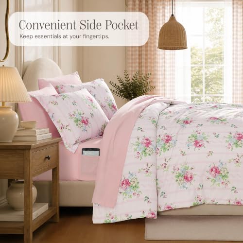 BLOOMHAVEN Full Size Comforter Sets-7 Pieces Pink Floral Bed in a Bag - Image 5