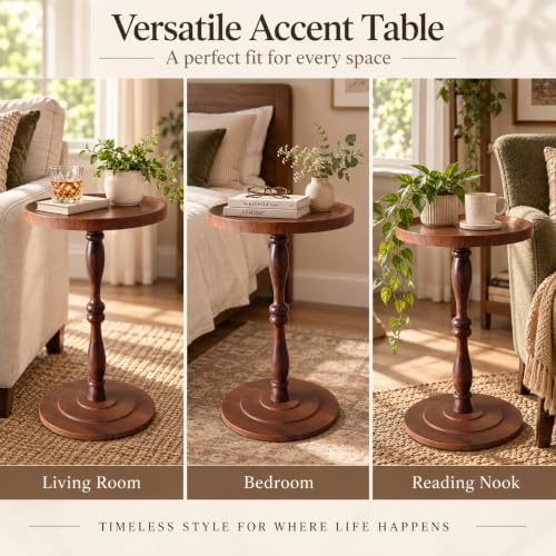 Round Drink Table, Small Pedestal Side Table, Martini Table, Dark Walnut - Image 5