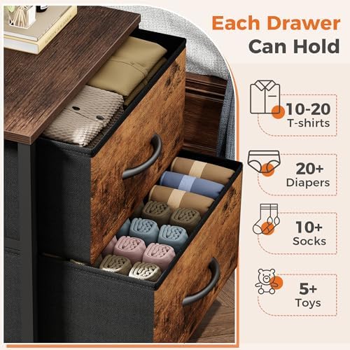 Sweetcrispy Night Stand with 2 Fabric Storage Drawers, Bedside Table - Image 5