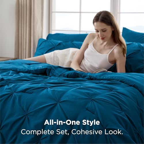 Bedsure 7-Piece Full Size Comforter Sets & Sheets, Teal Full Bedding - Image 5