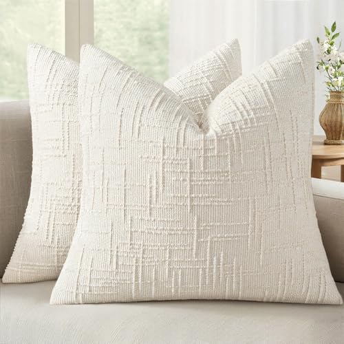 MIULEE Chenille Textured Euro Throw Pillow Covers Cream White 26x26 by MIULEE