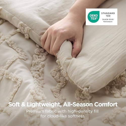 Bedsure Tufted Boho Comforter Set Full, Bedroom Decor Bedding Set Beige - Image 3