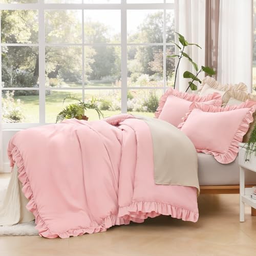 Litanika Full Comforter Set, 3 Pieces Pink Ruffle Bedding Set - Image 4