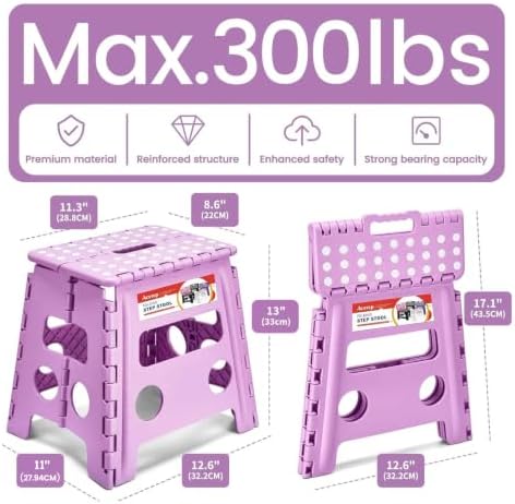 Foldable Step Stool for Adults 13 Inch, 300 lbs, Light Purple - Image 3
