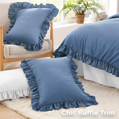 Litanika Queen Comforter Set, 3 Pieces Ocean Blue Ruffle Bedding Set - Image 5