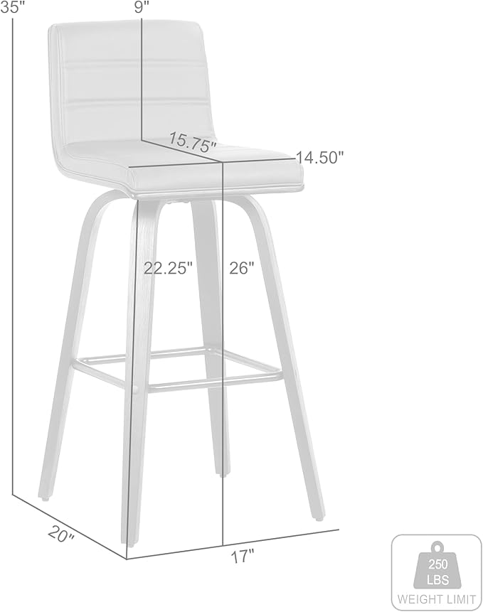 Armen Living Vienna 26" Swivel Counter Stool in Walnut Wood Finish with Brown Faux Leather - Set of 4