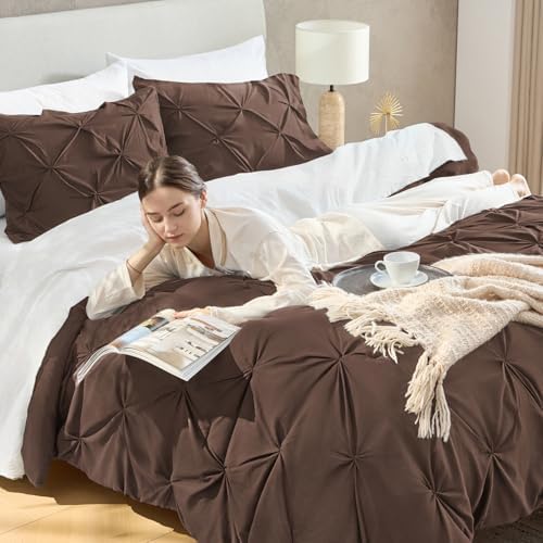Andency Full Pinch Pleat Brown Comforter Set 3 Piece Bedding - Image 5