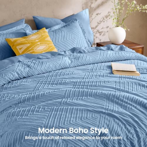 JOLLYVOGUE Twin Comforter Set 5-PCS, Boho Tufted Bed in a Bag, Dusty Blue - Image 3